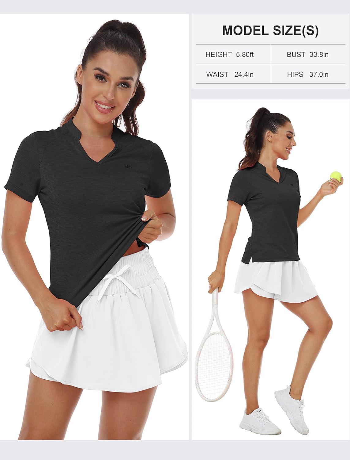 imageMoFiz Womens Short Sleeve Golf Polo Shirts Quick Dry Camo Lightweight UPF 50 Tennis Sports Athletic Tops CasualV Black