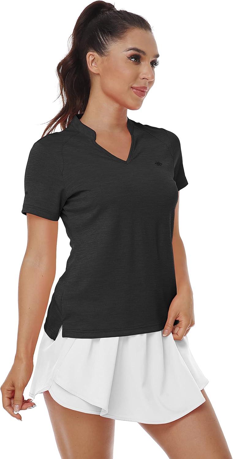 imageMoFiz Womens Short Sleeve Golf Polo Shirts Quick Dry Camo Lightweight UPF 50 Tennis Sports Athletic Tops CasualV Black