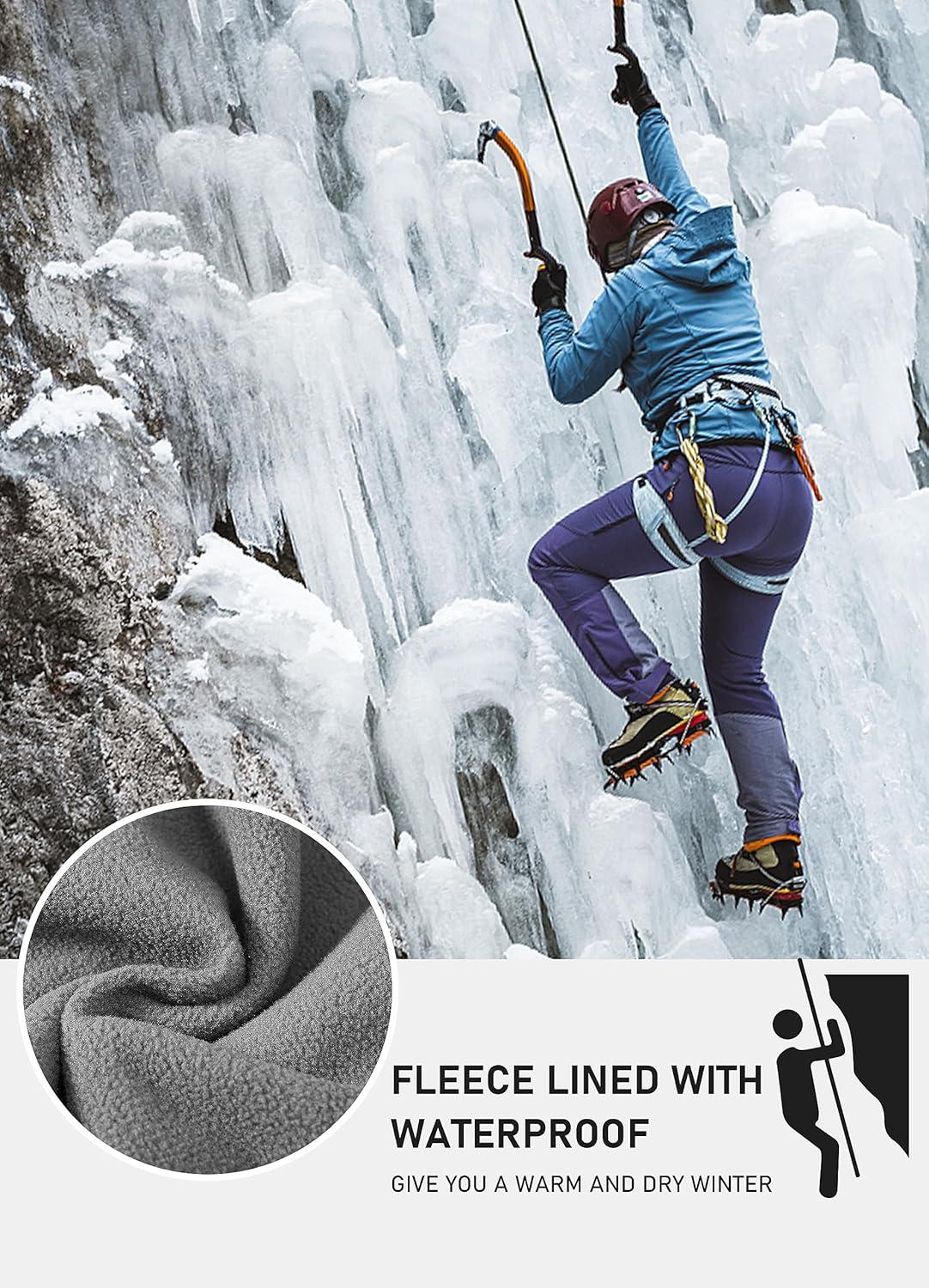 imageMoFiz Womens Waterproof Windproof Ski Snow Hiking Cargo Pants Warm Fleece Lined Elastic Waisted Zipper Pockets WinterGrey