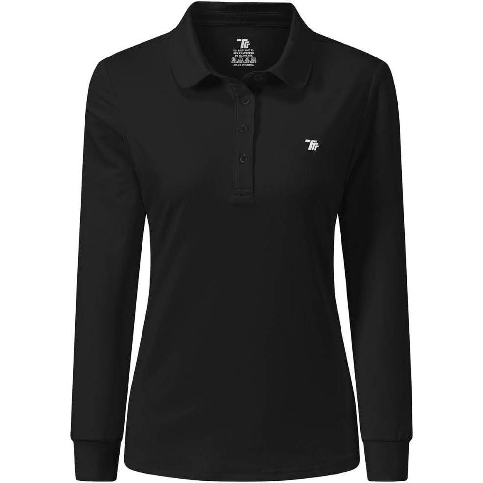 imageAIRIKE Golf Polo Shirts for Women Long Sleeve Colourful QuickDry Workwear ampamp ActivewearWomens Athletic ApparelBlack