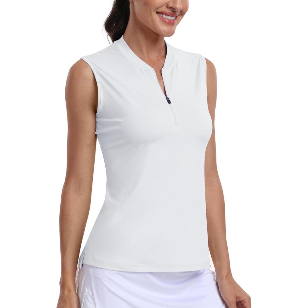 imageGolf Polo Shirts for Women Slim Fit Woman Sleeveless Sports Shirts Quick Dry Athletic Tank Tops for Tennis WorkUpgrade White