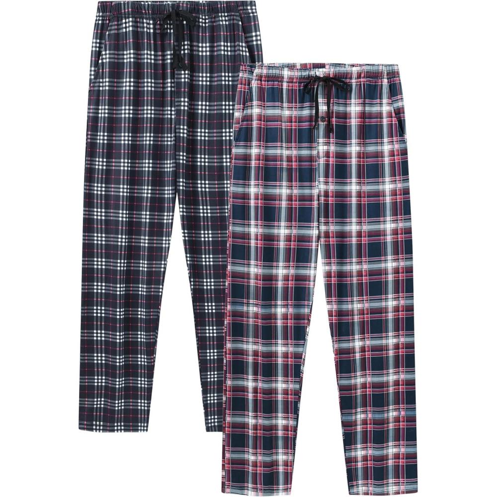 imageJINSHI Mens Pajama Pants Plaid Modal Pajama Bottoms Loose Long Pj Pant Sleepwear Lounge Pants with Pockets 2 PackPlaid a
