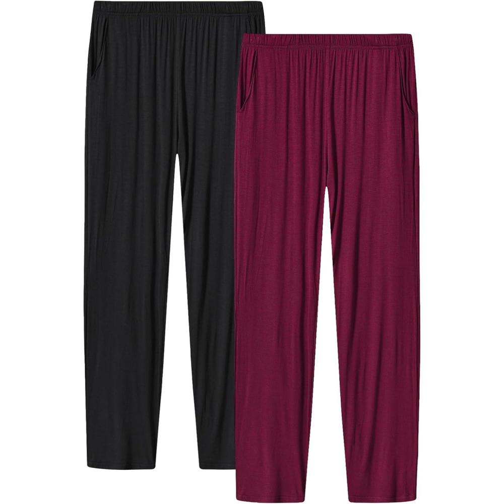 imageJINSHI Womens Pajama Pants with Pockets Soft Comfortable Lightweight Elastic Drawstring Modal Pajama Bottoms Lounge PantsBlackWine Red