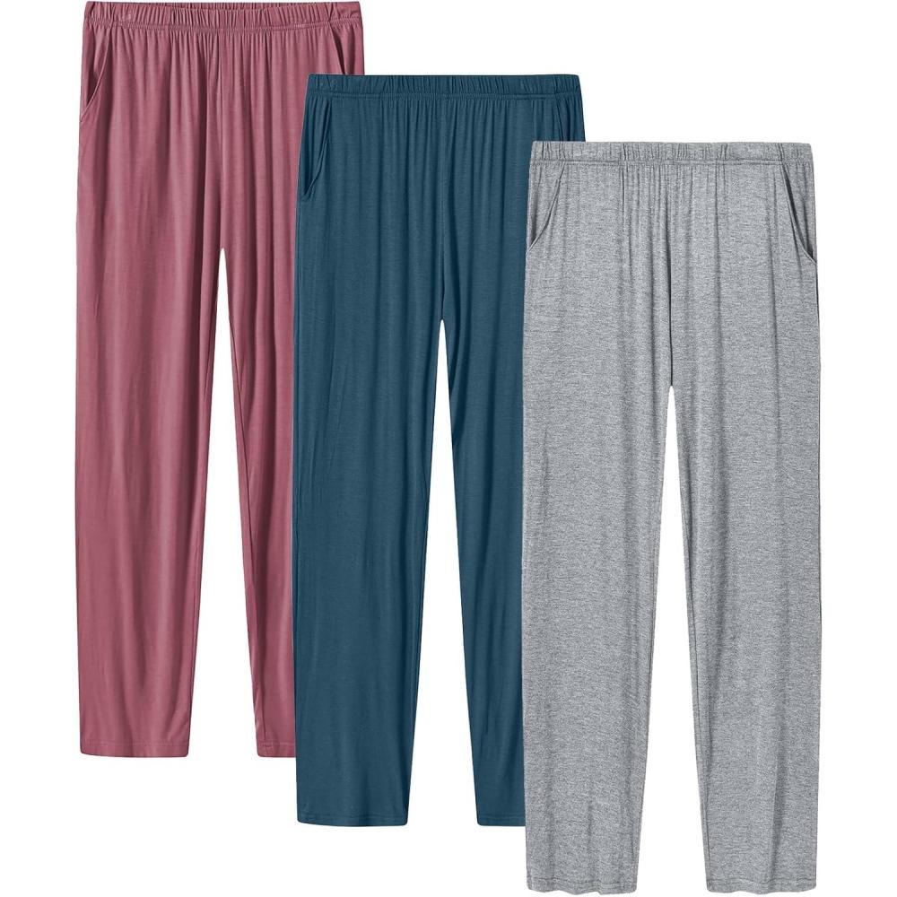 imageJINSHI Womens Pajama Pants with Pockets Soft Comfortable Lightweight Elastic Drawstring Modal Pajama Bottoms Lounge PantsLight GreyPinkBlue