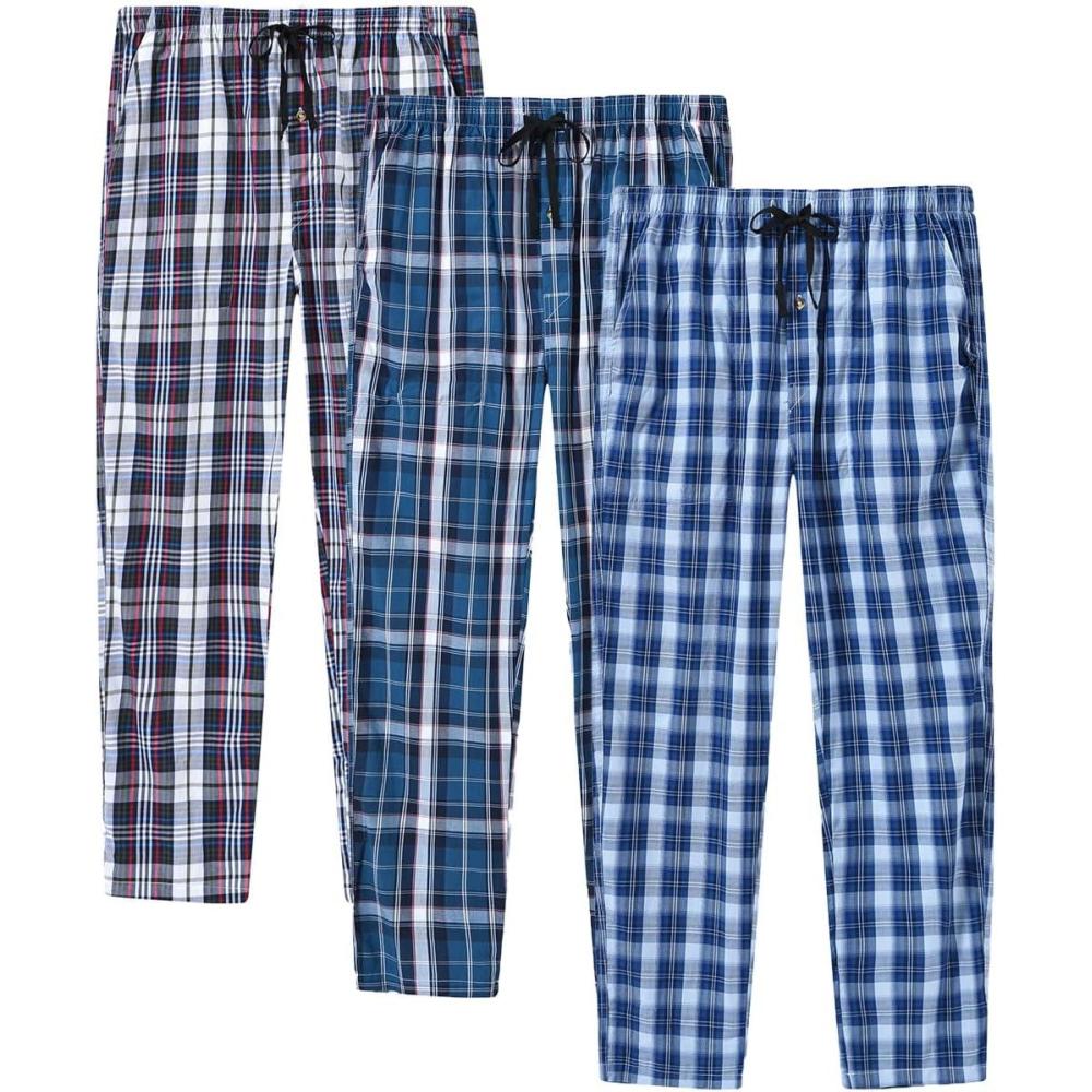imageMoFiz Mens Pajama Bottoms Cotton 3 Pack Lounge Pants Set with Pockets Drawstring Plaid Pjs Bottoms Sleepwear with Button Fly33pack Plaid
