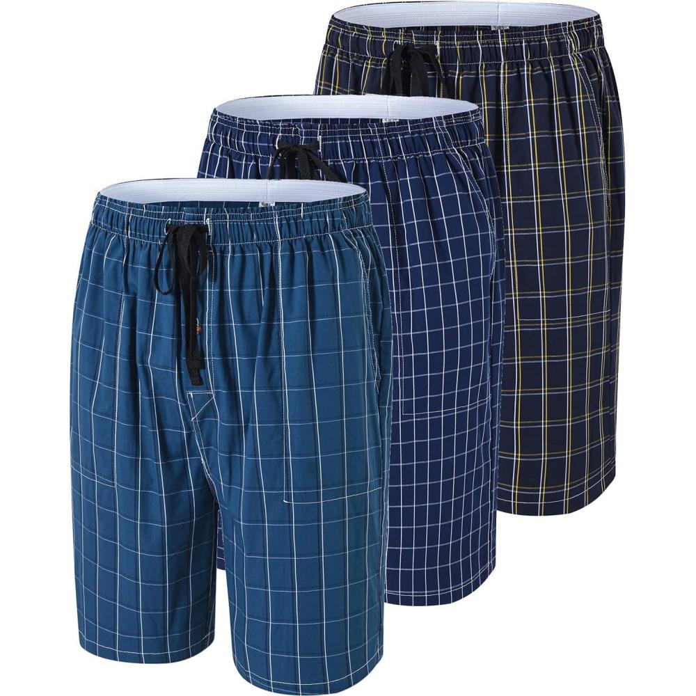 imageMoFiz Mens Plaid Pajama Shorts 3Pack Woven Cotton Sleep ampamp Lounge Shorts Lightweight PJ Bottoms with Pockets ampamp Button Fly3 Packe