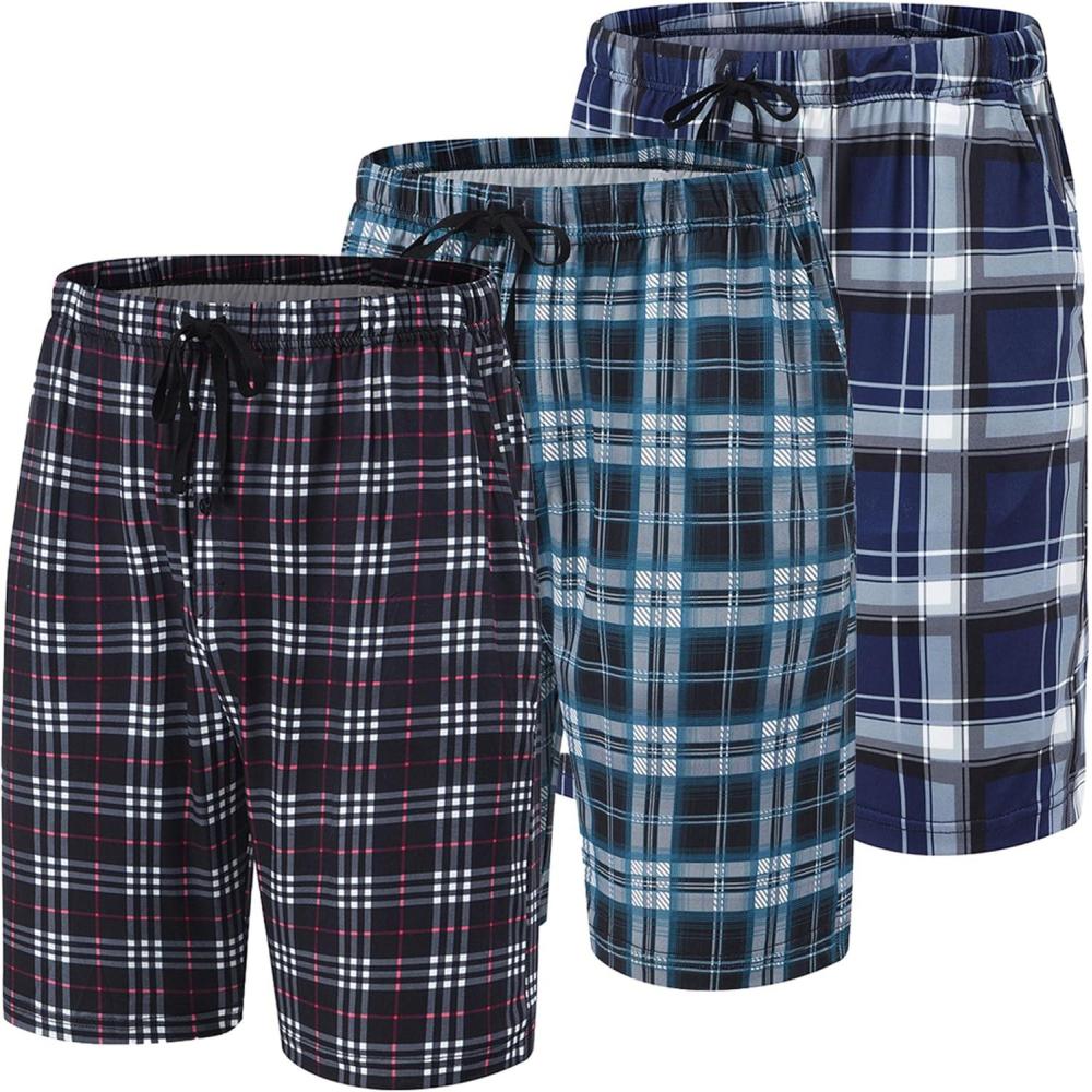 imageMoFiz Mens Plaid Pajama Shorts 3Pack Woven Cotton Sleep ampamp Lounge Shorts Lightweight PJ Bottoms with Pockets ampamp Button FlyPlaidbpolyester