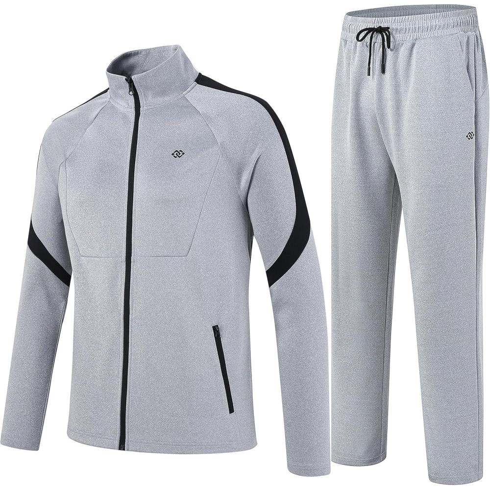 imageMoFiz Mens Tracksuits Sweatsuits for Men Athletic Set 2 Piece Track Suits Jogging Casual Warm Up Full Zip Running Sports04greyblack