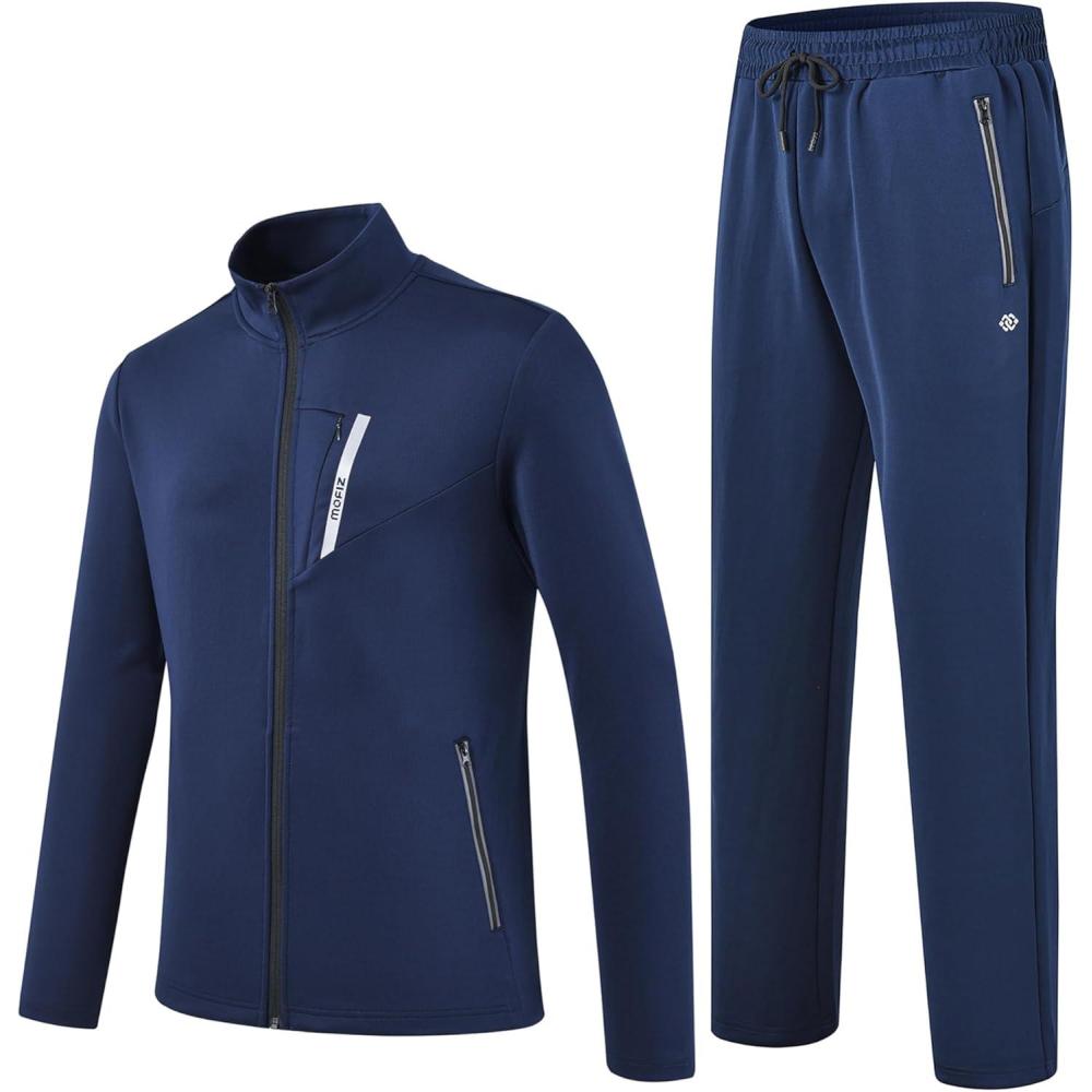 imageMoFiz Mens Tracksuits Sweatsuits for Men Athletic Set 2 Piece Track Suits Jogging Casual Warm Up Full Zip Running SportsA02navy
