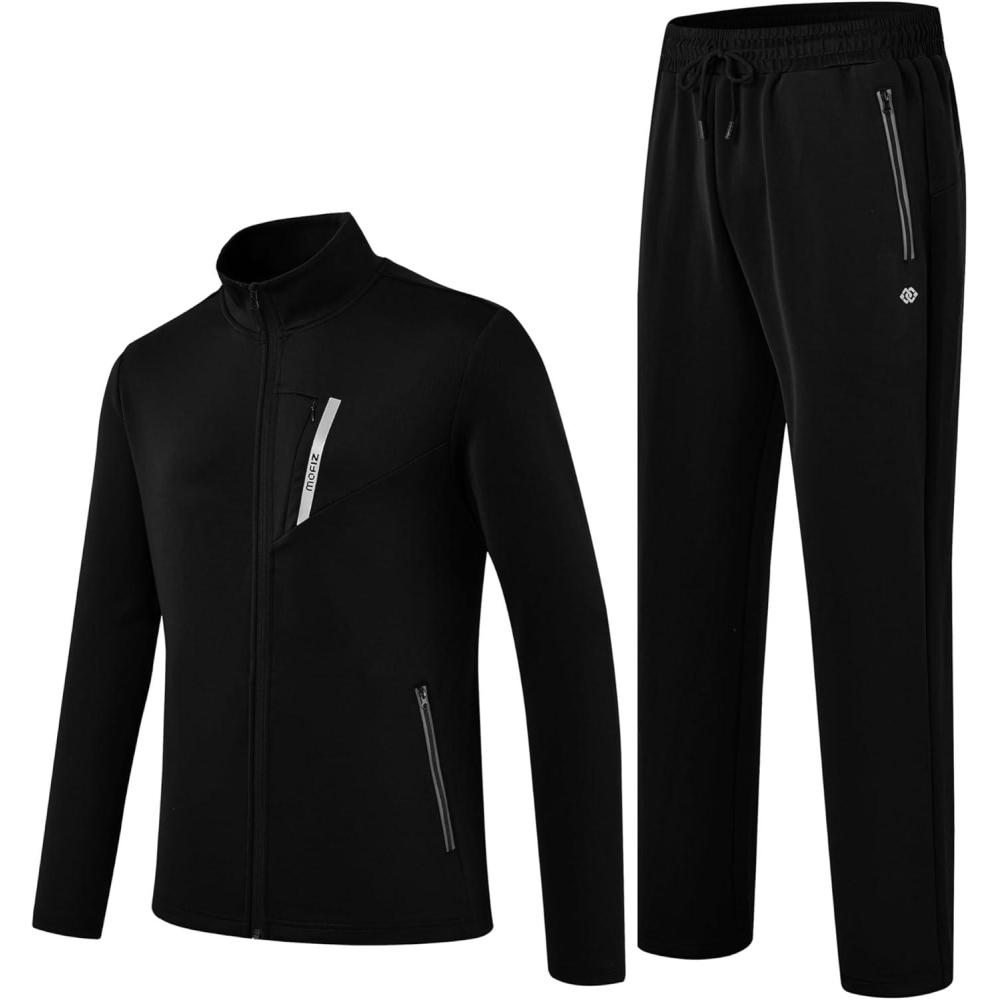 imageMoFiz Mens Tracksuits for Men Athletic Sweatsuits Set 2 Piece Track Suits Jogging Casual Warm Up Full Zip Running SportsA01black