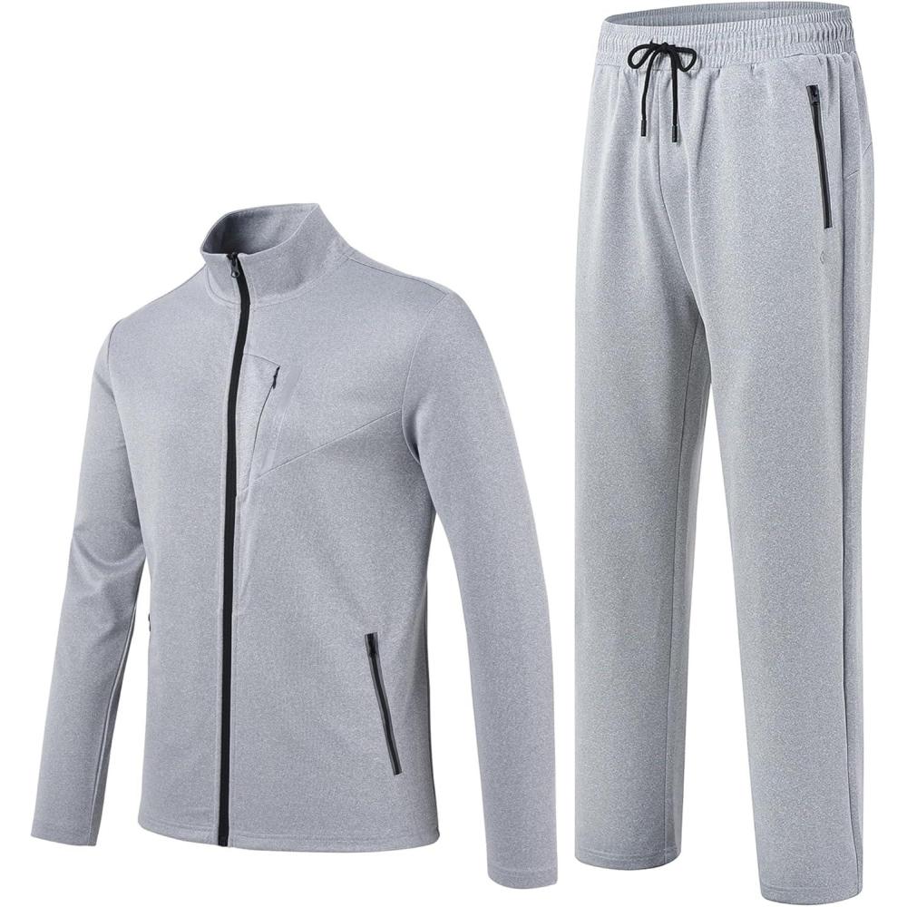 imageMoFiz Mens Tracksuits for Men Athletic Sweatsuits Set 2 Piece Track Suits Jogging Casual Warm Up Full Zip Running SportsA04light Grey