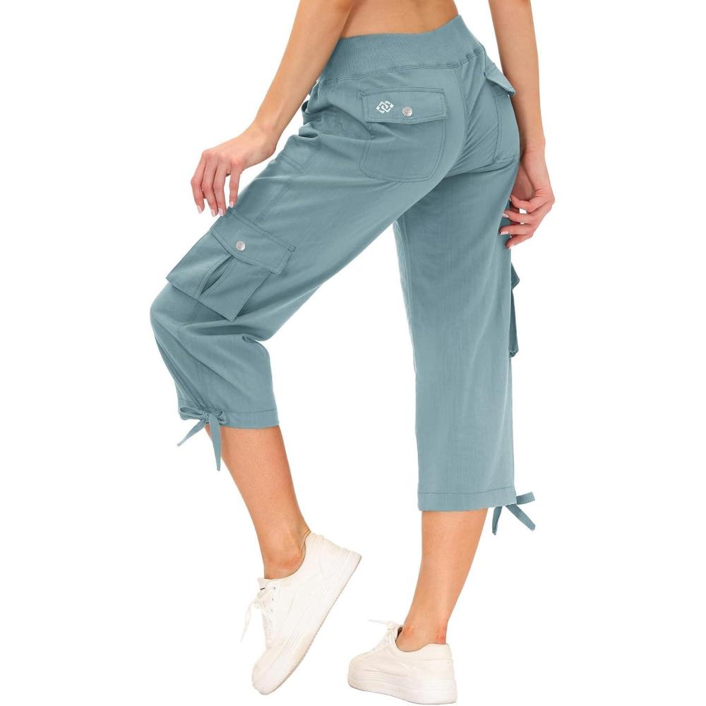 imageMoFiz Womens Cargo Capris Hiking Pants Lightweight Quick Dry Outdoor Athletic Travel Casual Loose Comfy Cute Pockets16dusty Blue