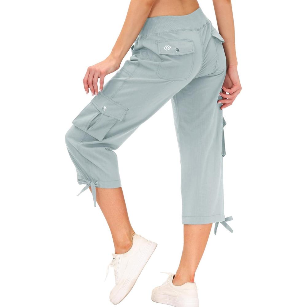 imageMoFiz Womens Cargo Capris Hiking Pants Lightweight Quick Dry Outdoor Athletic Travel Casual Loose Comfy Cute Pockets17light Grey