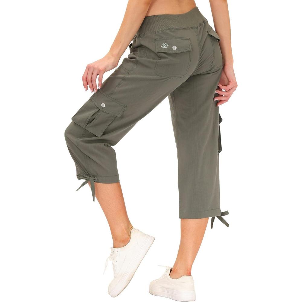 imageMoFiz Womens Cargo Capris Hiking Pants Lightweight Quick Dry Outdoor Athletic Travel Casual Loose Comfy Cute Pockets1army Green