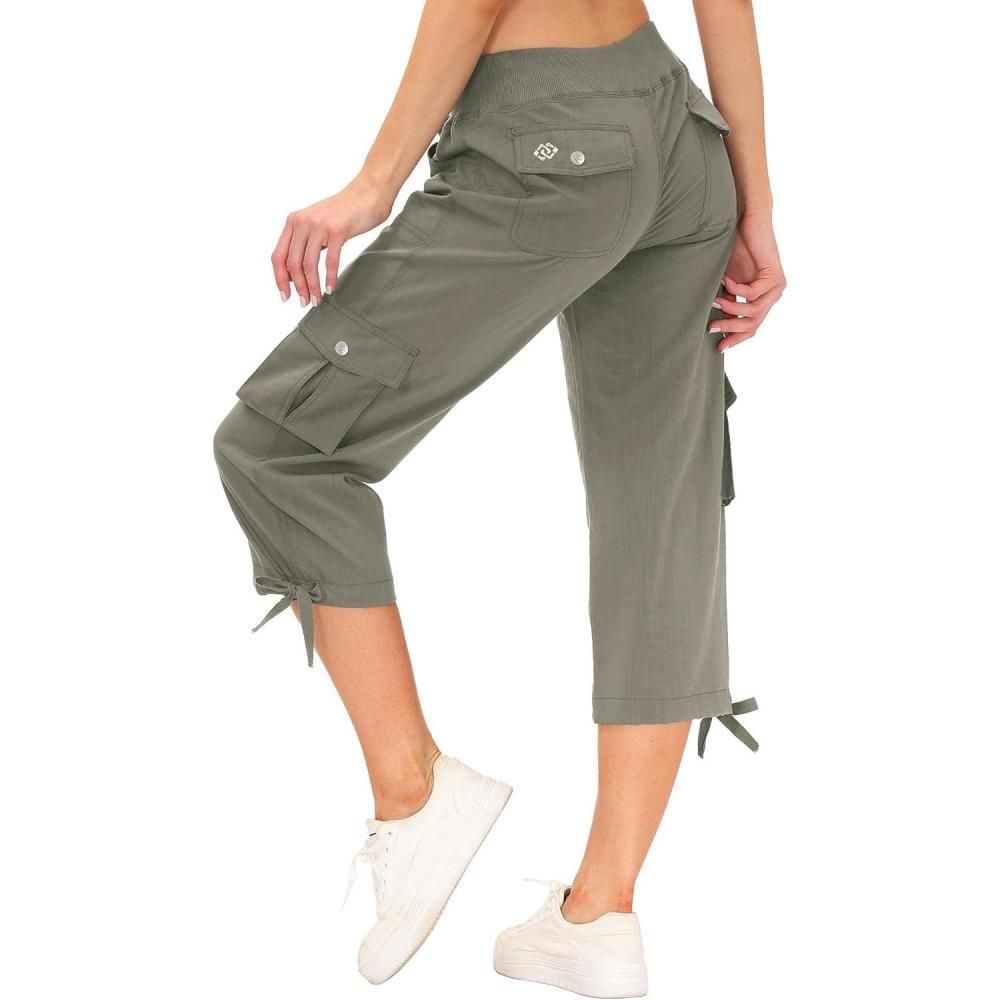 imageMoFiz Womens Cargo Capris Hiking Pants Lightweight Quick Dry Outdoor Athletic Travel Casual Loose Comfy Cute Pockets4grey Khaki