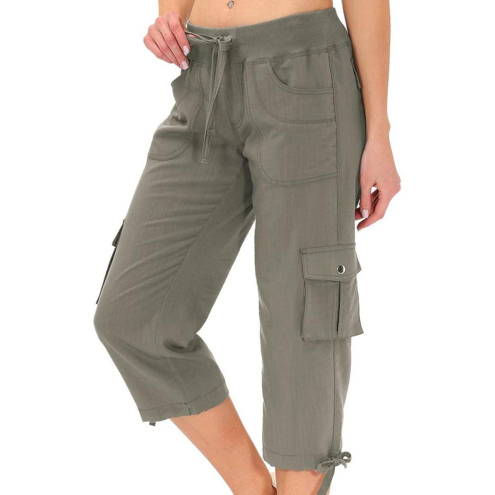 imageMoFiz Womens Cargo Capris Hiking Pants Lightweight Quick Dry Outdoor Athletic Travel Casual Loose Comfy Cute PocketsGrey
