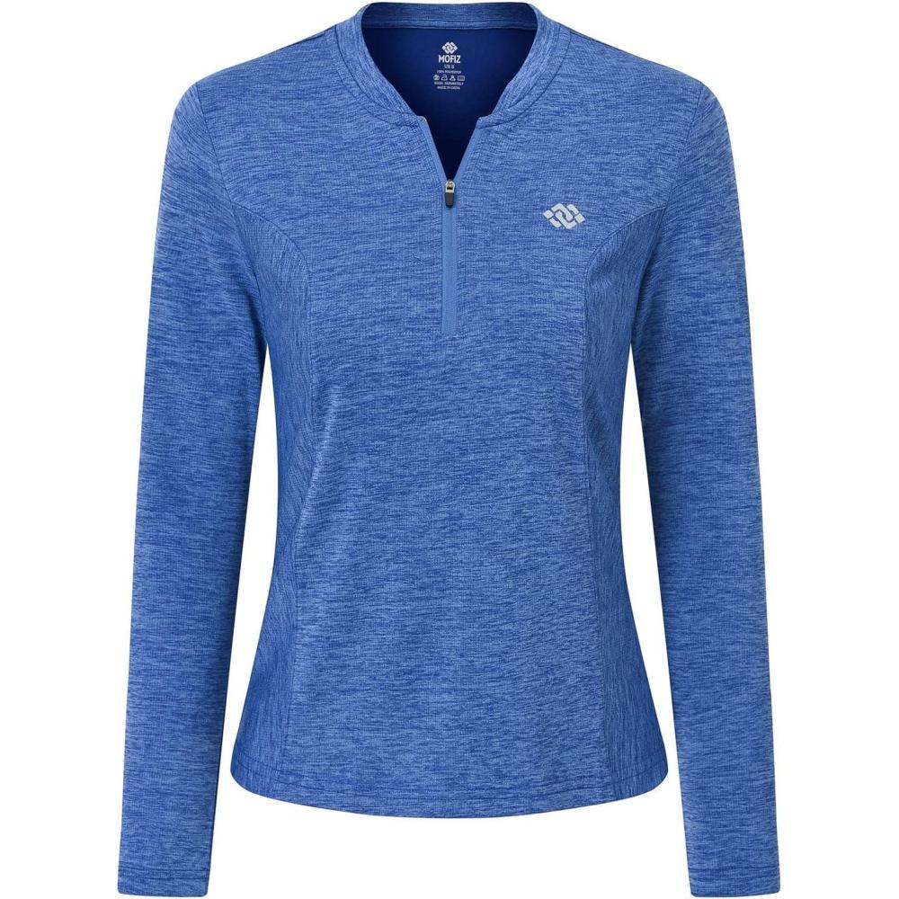 imageMoFiz Womens Golf Polo Shirt UPF 50 Sun Protection 14 Zip Long Sleeve Pullover Tops Quick Dry Athletic Sport TShirtMedium Blue