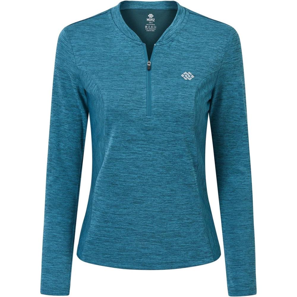 imageMoFiz Womens Golf Polo Shirt UPF 50 Sun Protection 14 Zip Long Sleeve Pullover Tops Quick Dry Athletic Sport TShirtSea Blue