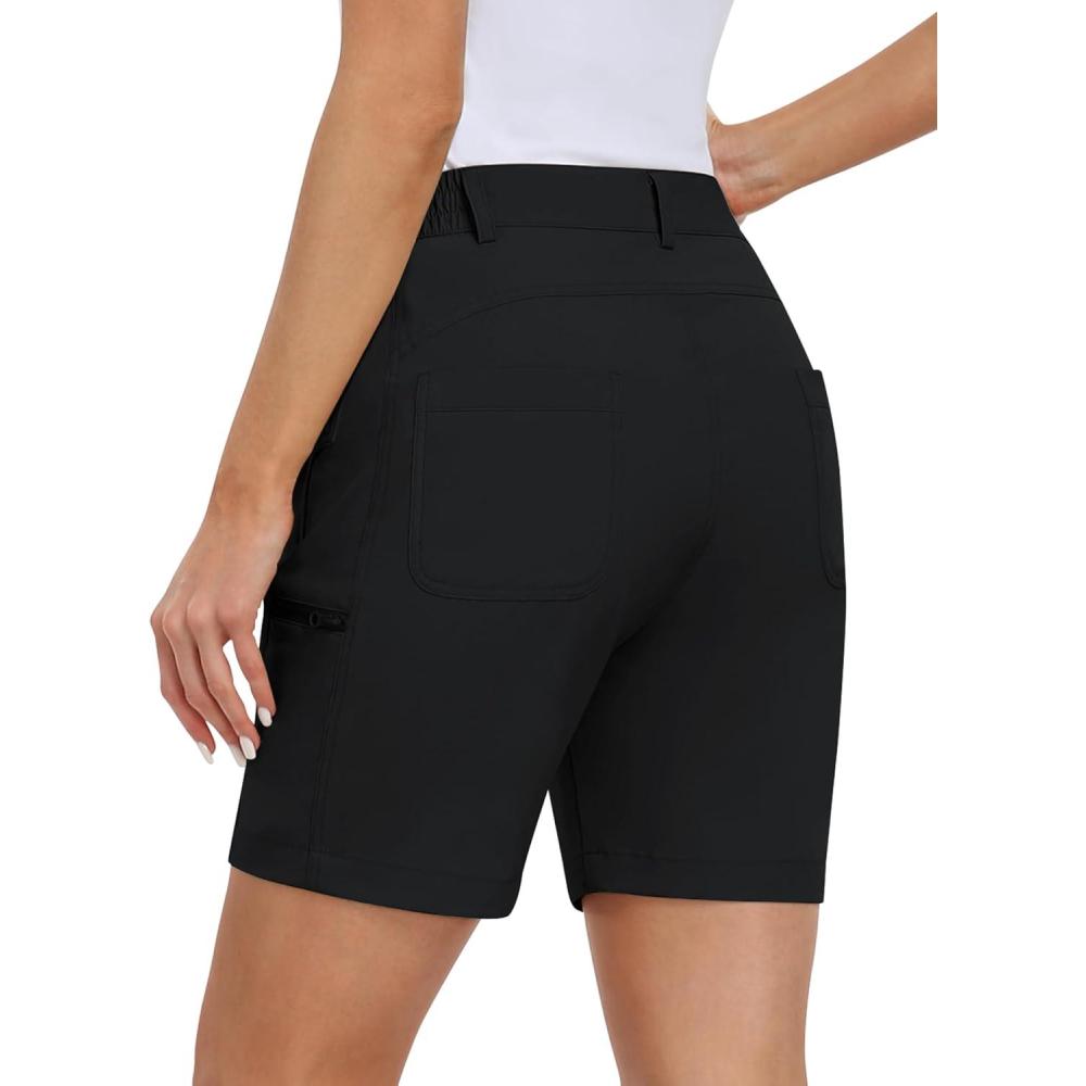 imageMoFiz Womens Golf Shorts 7quot Quick Dry Hiking Shorts Lightweight Bermuda Short for Women with Pockets Water ResistantOblack