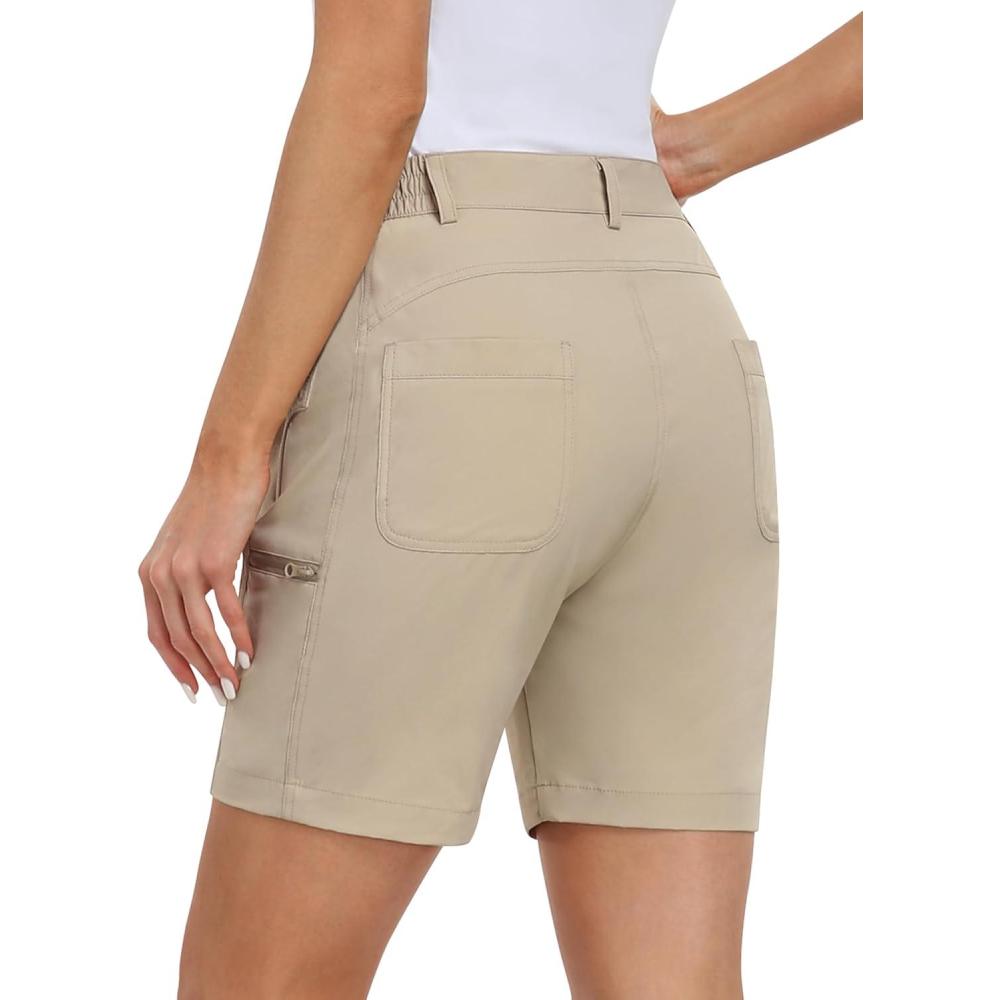 imageMoFiz Womens Golf Shorts 7quot Quick Dry Hiking Shorts Lightweight Bermuda Short for Women with Pockets Water ResistantOkhaki