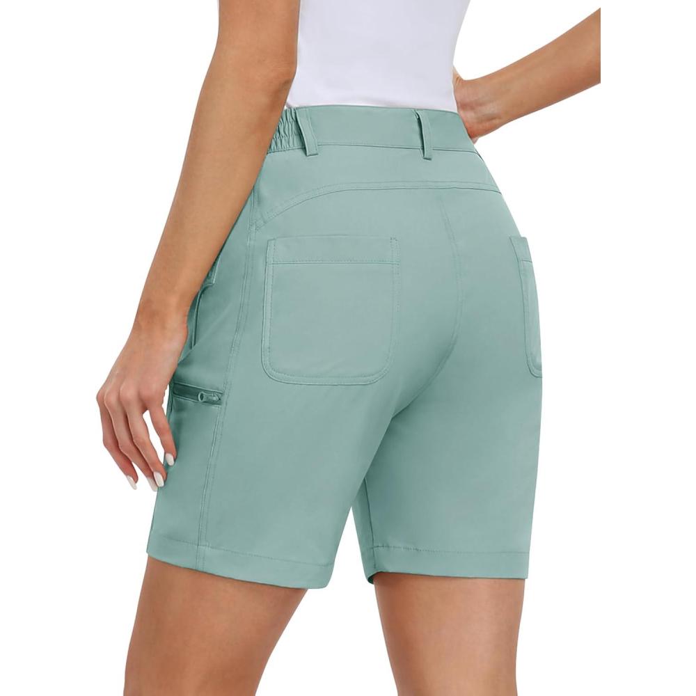 imageMoFiz Womens Golf Shorts 7quot Quick Dry Hiking Shorts Lightweight Bermuda Short for Women with Pockets Water ResistantOsage Green