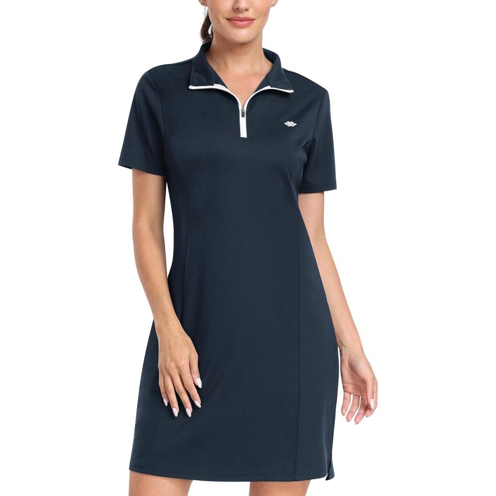 imageMoFiz Womens Golf Tennis Dress Sports Polo Dress Short Sleeve Quick Dry Casual Workwear ButtonAnavy