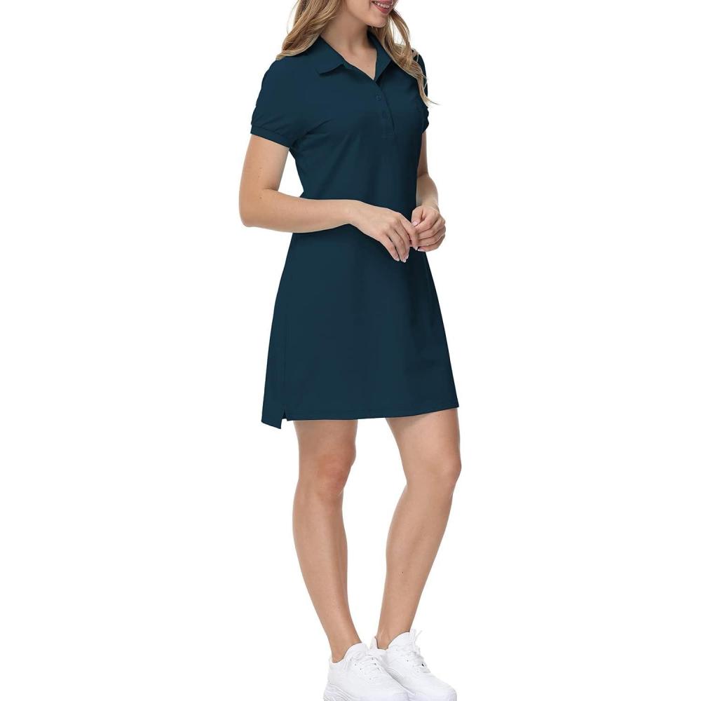 imageMoFiz Womens Golf Tennis Dress Sports Polo Dress Short Sleeve Quick Dry Casual Workwear ButtonGreen Black