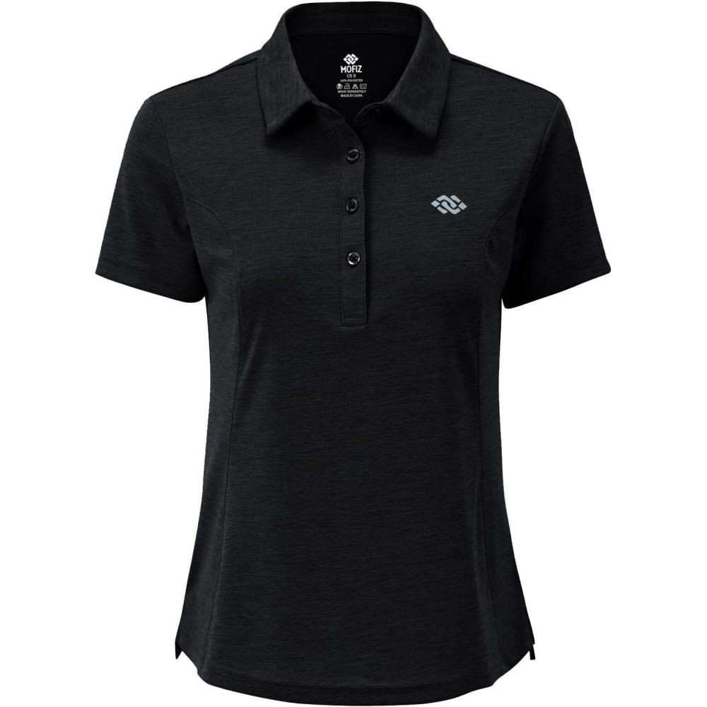 imageMoFiz Womens Short Sleeve Golf Polo Shirts Quick Dry Camo Lightweight UPF 50 Tennis Sports Athletic Tops CasualAblack