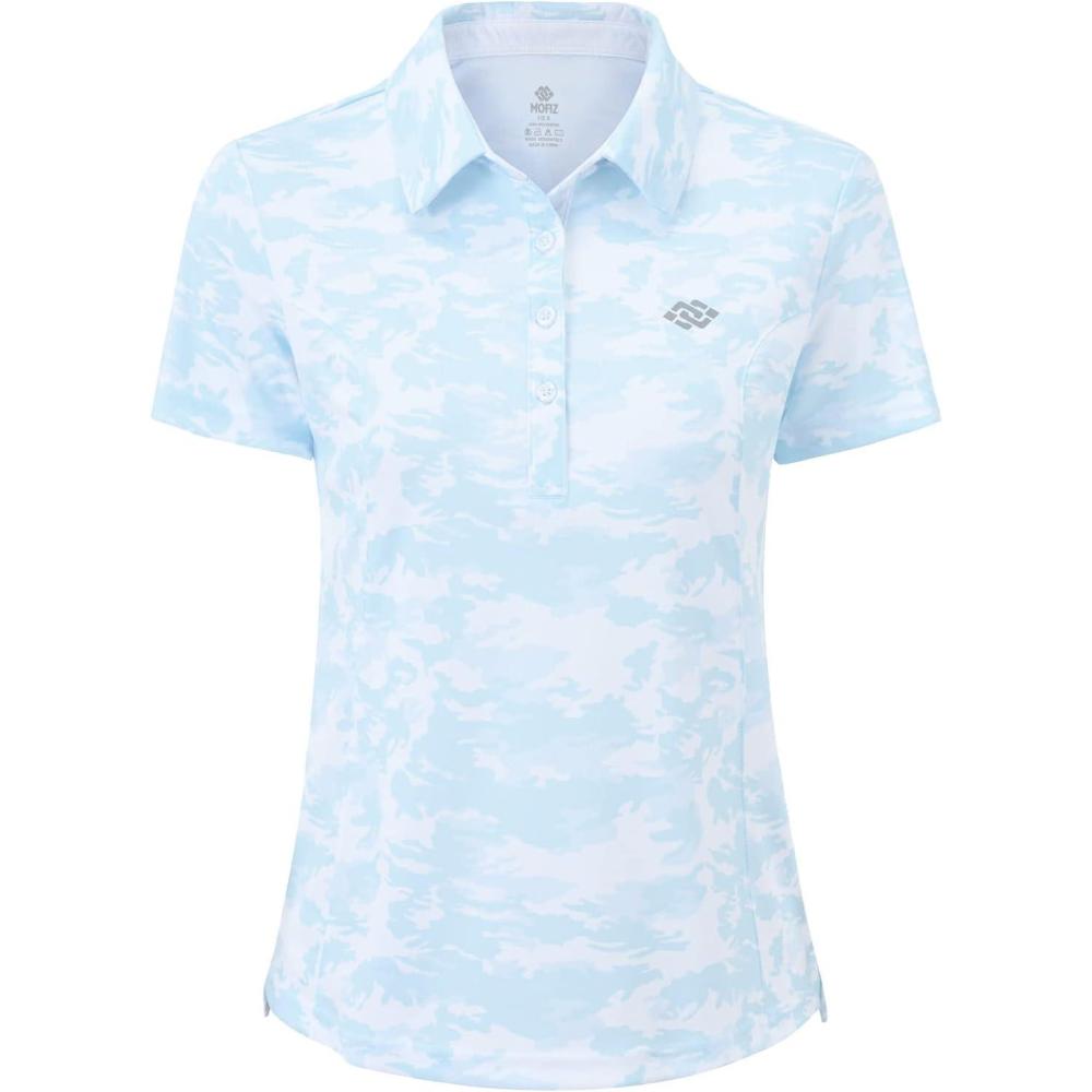 imageMoFiz Womens Short Sleeve Golf Polo Shirts Quick Dry Camo Lightweight UPF 50 Tennis Sports Athletic Tops CasualAcamoblue