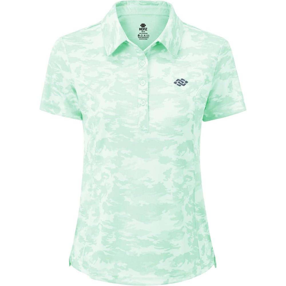 imageMoFiz Womens Short Sleeve Golf Polo Shirts Quick Dry Camo Lightweight UPF 50 Tennis Sports Athletic Tops CasualAcamogreen