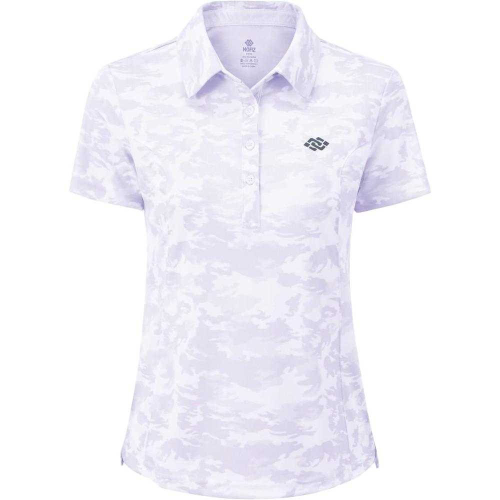 imageMoFiz Womens Short Sleeve Golf Polo Shirts Quick Dry Camo Lightweight UPF 50 Tennis Sports Athletic Tops CasualAcamopurple