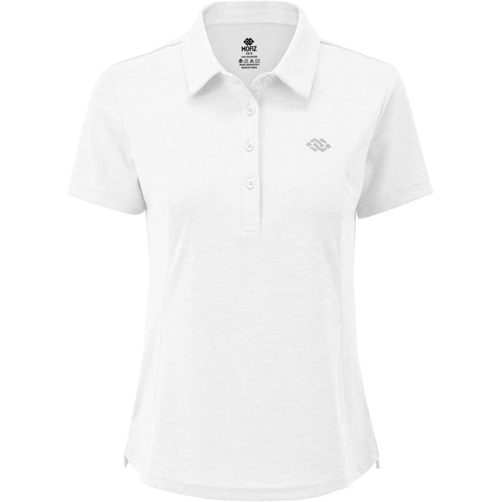 imageMoFiz Womens Short Sleeve Golf Polo Shirts Quick Dry Camo Lightweight UPF 50 Tennis Sports Athletic Tops CasualAwhite