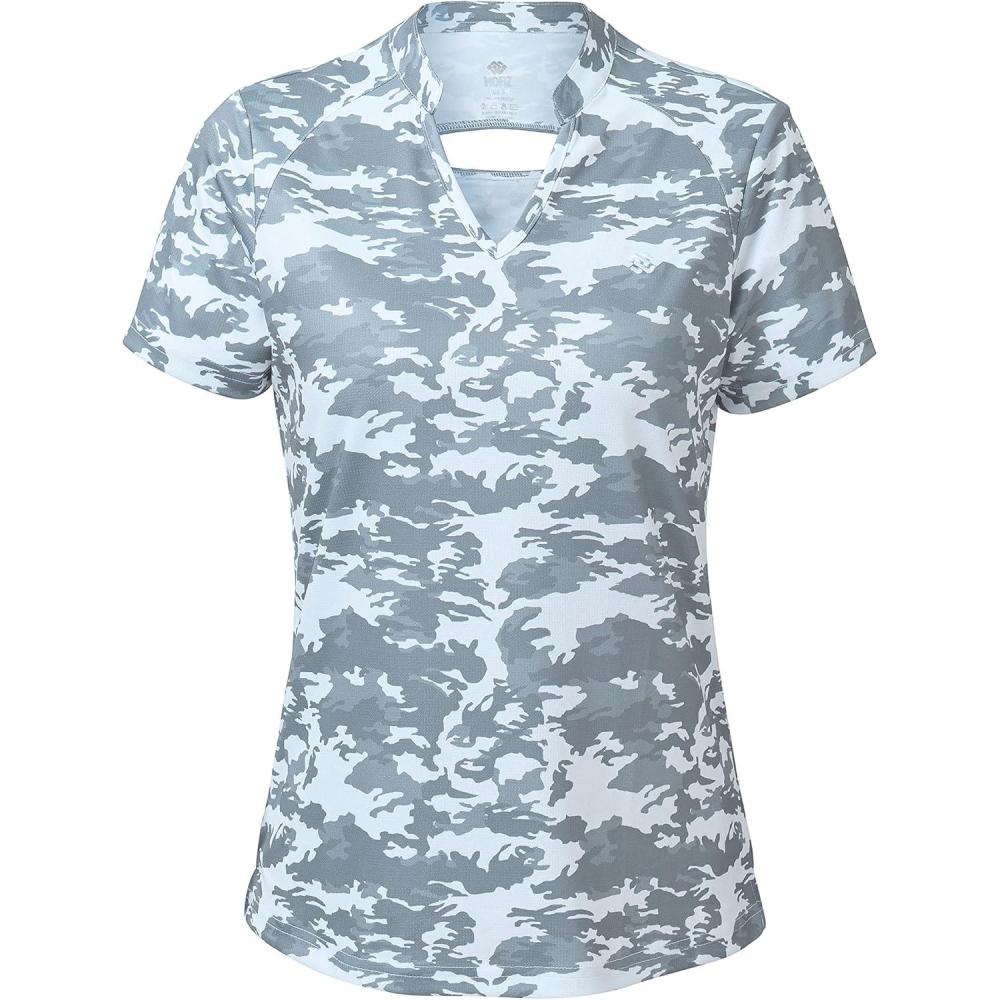 imageMoFiz Womens Short Sleeve Golf Polo Shirts Quick Dry Camo Lightweight UPF 50 Tennis Sports Athletic Tops CasualCamogrey