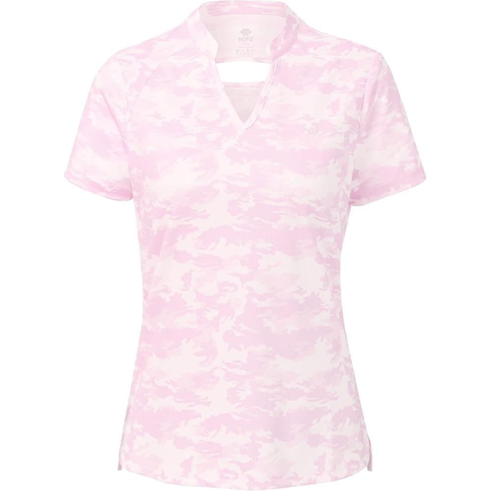 imageMoFiz Womens Short Sleeve Golf Polo Shirts Quick Dry Camo Lightweight UPF 50 Tennis Sports Athletic Tops CasualCamopink