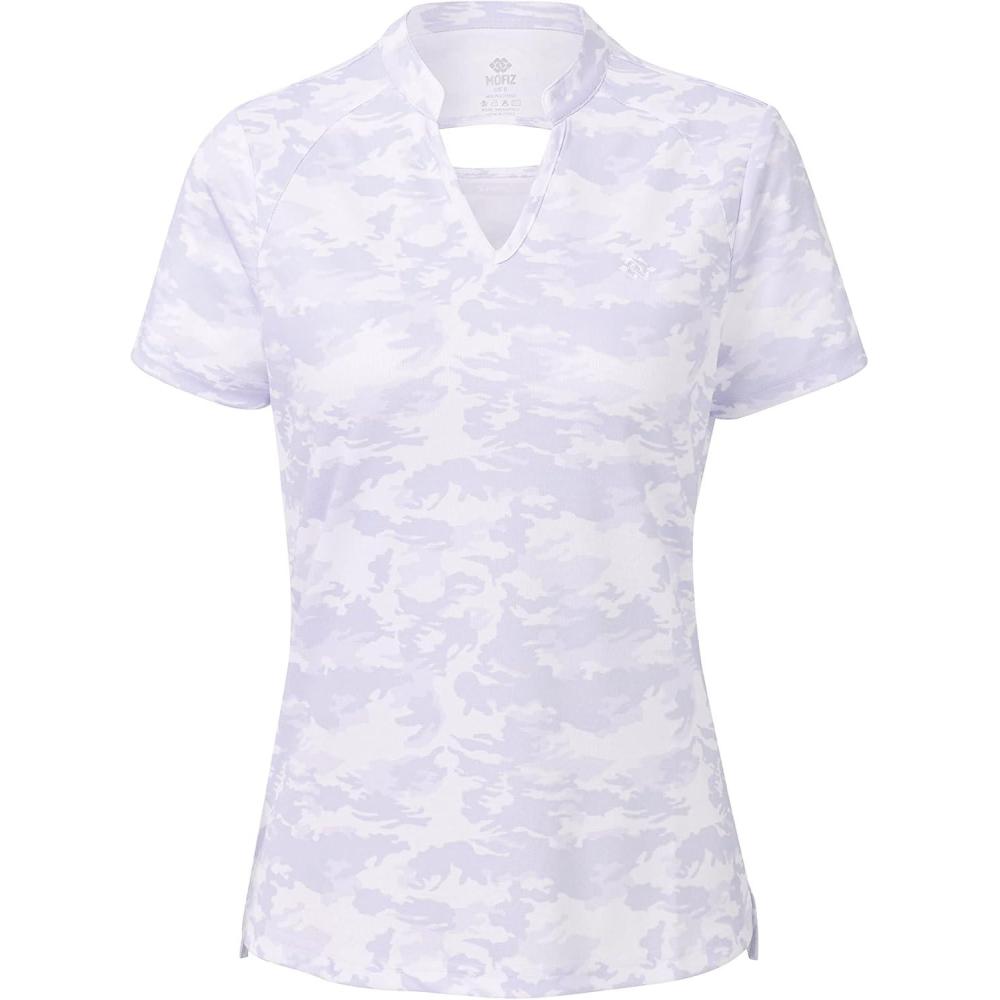 imageMoFiz Womens Short Sleeve Golf Polo Shirts Quick Dry Camo Lightweight UPF 50 Tennis Sports Athletic Tops CasualCamopurple