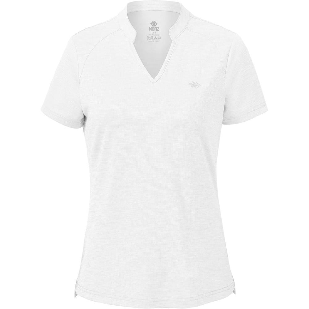 imageMoFiz Womens Short Sleeve Golf Polo Shirts Quick Dry Camo Lightweight UPF 50 Tennis Sports Athletic Tops CasualCwhite