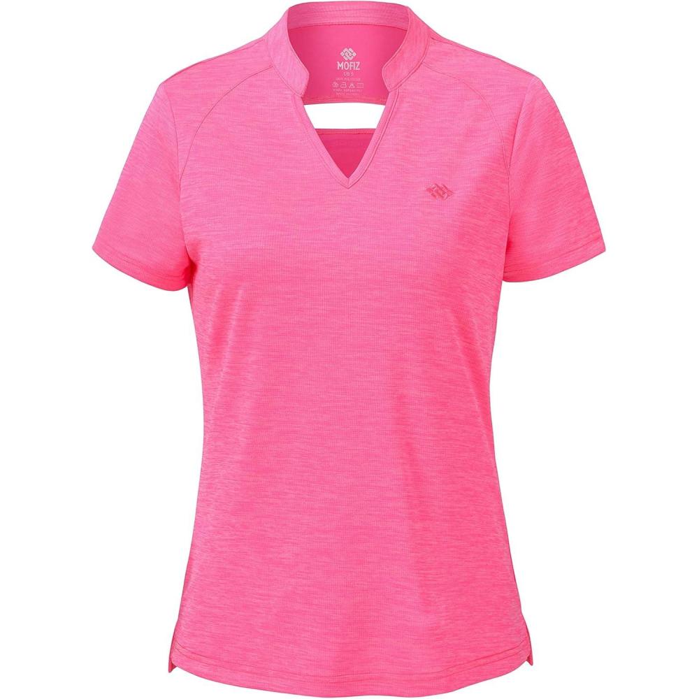imageMoFiz Womens Short Sleeve Golf Polo Shirts Quick Dry Camo Lightweight UPF 50 Tennis Sports Athletic Tops CasualV Rose Red