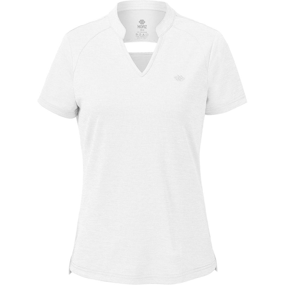 imageMoFiz Womens Short Sleeve Golf Polo Shirts Quick Dry Camo Lightweight UPF 50 Tennis Sports Athletic Tops CasualV White
