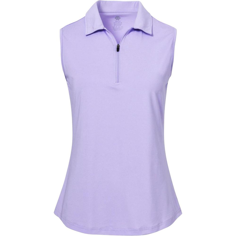 imageMoFiz Womens Sleeveless Golf Polo Shirts 14 Zip Floral Tennis Workout Golf Tank TopPale Purple