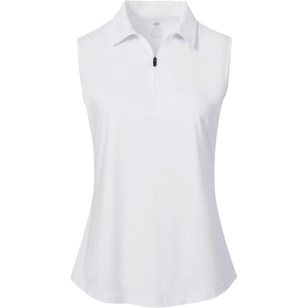 imageMoFiz Womens Sleeveless Golf Polo Shirts 14 Zip Floral Tennis Workout Golf Tank TopWhite