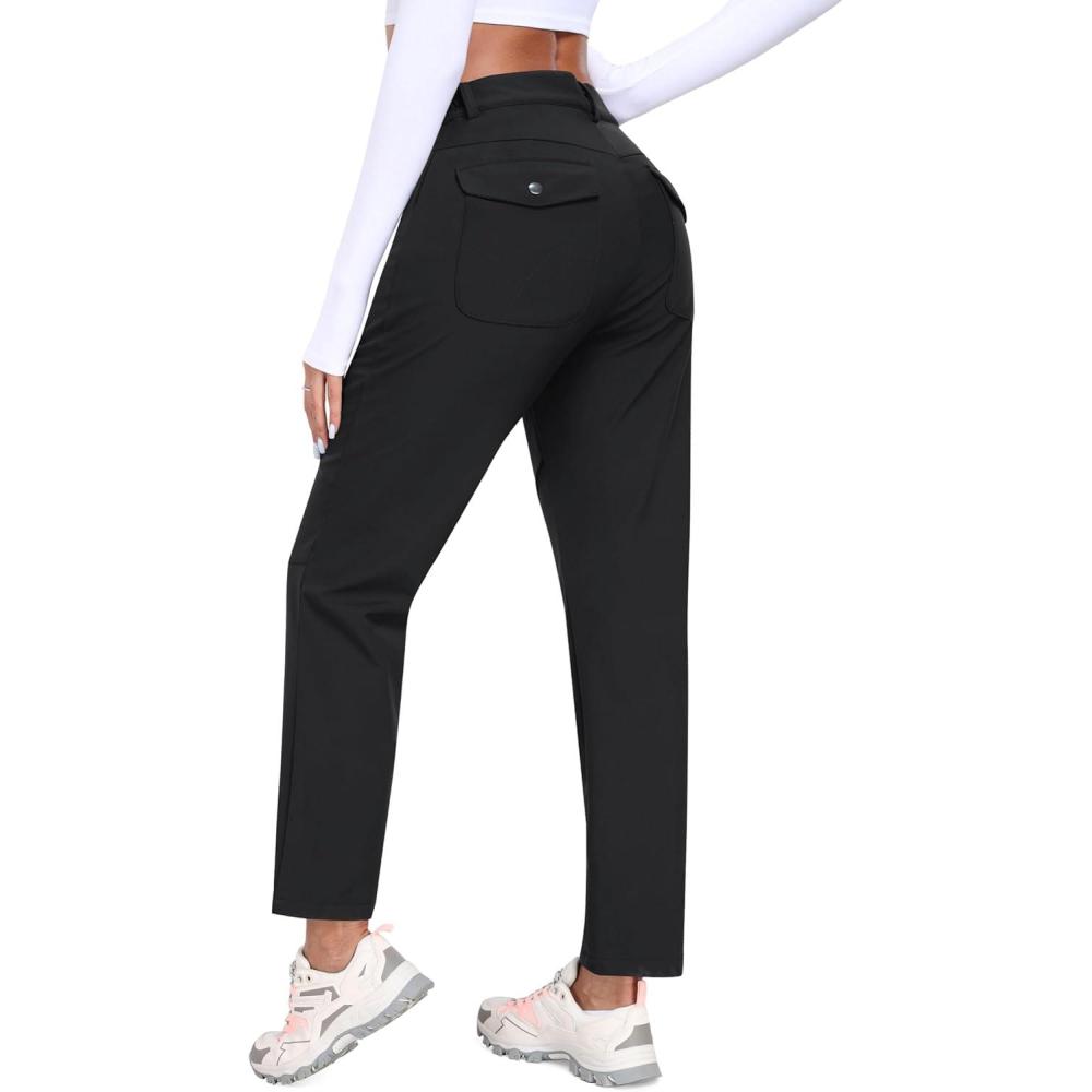 imageMoFiz Womens Waterproof Windproof Ski Snow Hiking Cargo Pants Warm Fleece Lined Elastic Waisted Zipper Pockets Winter2024black