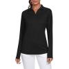 AIRIKE Women’s Zipper Up Golf Shirts Long Sleeve Polo Shirt Quick Dry Comfy Fleece Tennis Tops(2024-black)
