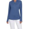 AIRIKE Women’s Zipper Up Golf Shirts Long Sleeve Polo Shirt Quick Dry Comfy Fleece Tennis Tops(2024-blue)