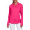 AIRIKE Women’s Zipper Up Golf Shirts Long Sleeve Polo Shirt Quick Dry Comfy Fleece Tennis Tops(2024-rose Red)