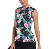 Golf Polo Shirts for Women Slim Fit Woman Sleeveless Sports Shirts Quick Dry Athletic Tank Tops for Tennis Work(Upgrade Black Flowers)