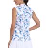 Golf Polo Shirts for Women Slim Fit Woman Sleeveless Sports Shirts Quick Dry Athletic Tank Tops for Tennis Work(Upgrade Blue-white Flowers)