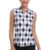 Golf Polo Shirts for Women Slim Fit Woman Sleeveless Sports Shirts Quick Dry Athletic Tank Tops for Tennis Work(Upgrade Grey-black Plaid)