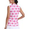 Golf Polo Shirts for Women Slim Fit Woman Sleeveless Sports Shirts Quick Dry Athletic Tank Tops for Tennis Work(Upgrade Rose Plaid)