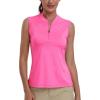 Golf Polo Shirts for Women Slim Fit Woman Sleeveless Sports Shirts Quick Dry Athletic Tank Tops for Tennis Work(Upgrade Rose Red)