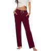 JINSHI Womens Pajama Pants with Pockets Soft Comfortable Lightweight Elastic Drawstring Modal Pajama Bottoms Lounge Pants(Black/Wine Red)